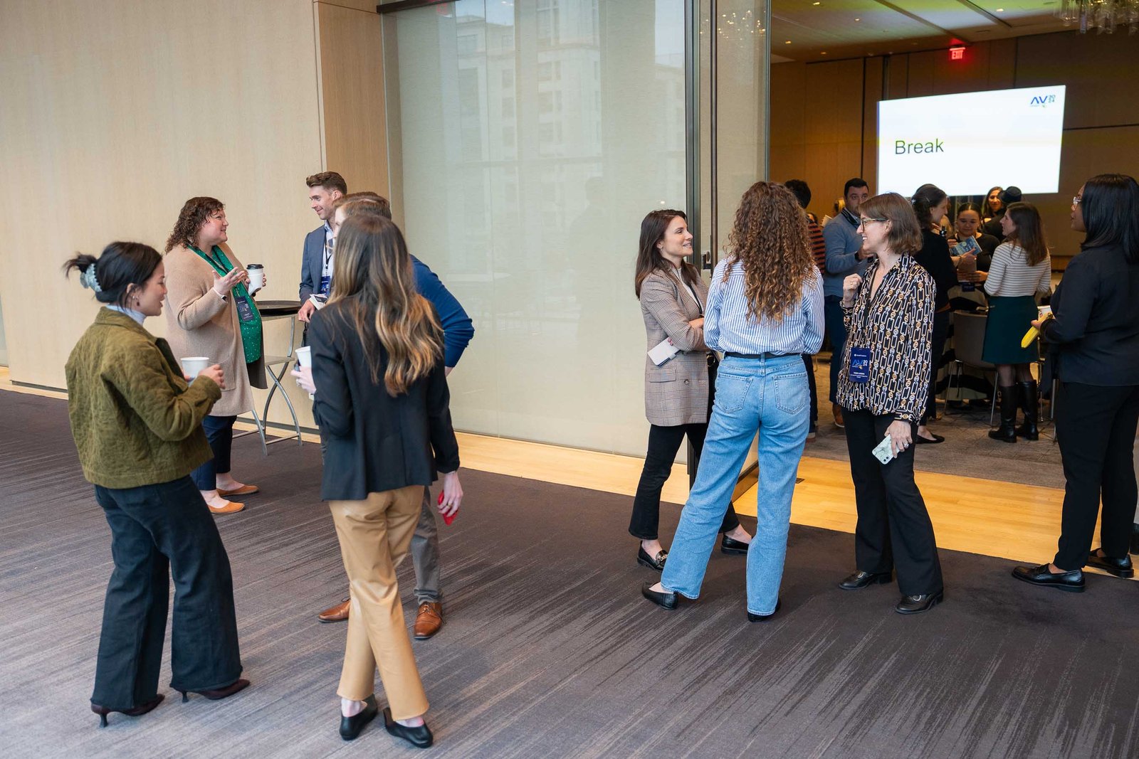 people mingling during break