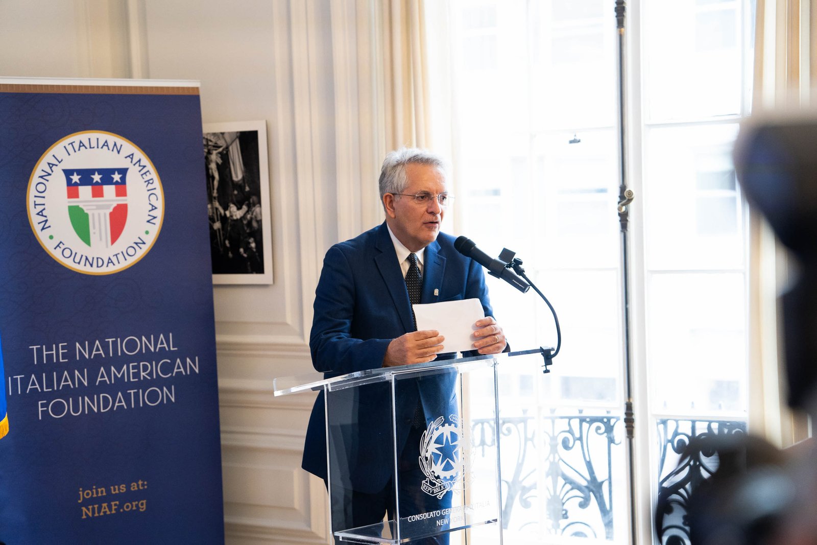 Speaker at NIAF National Italian American Foundation podium New York City 2024