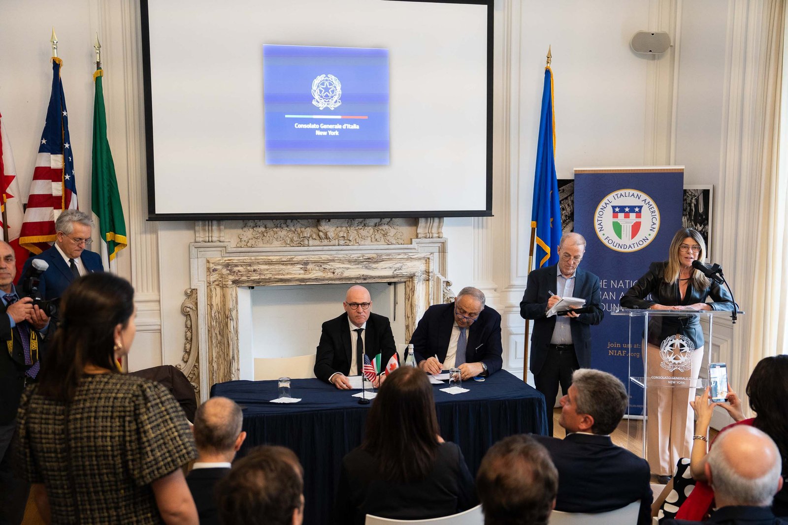NIAF panel discussion Italian and American flags Italian Consulate NYC 2024