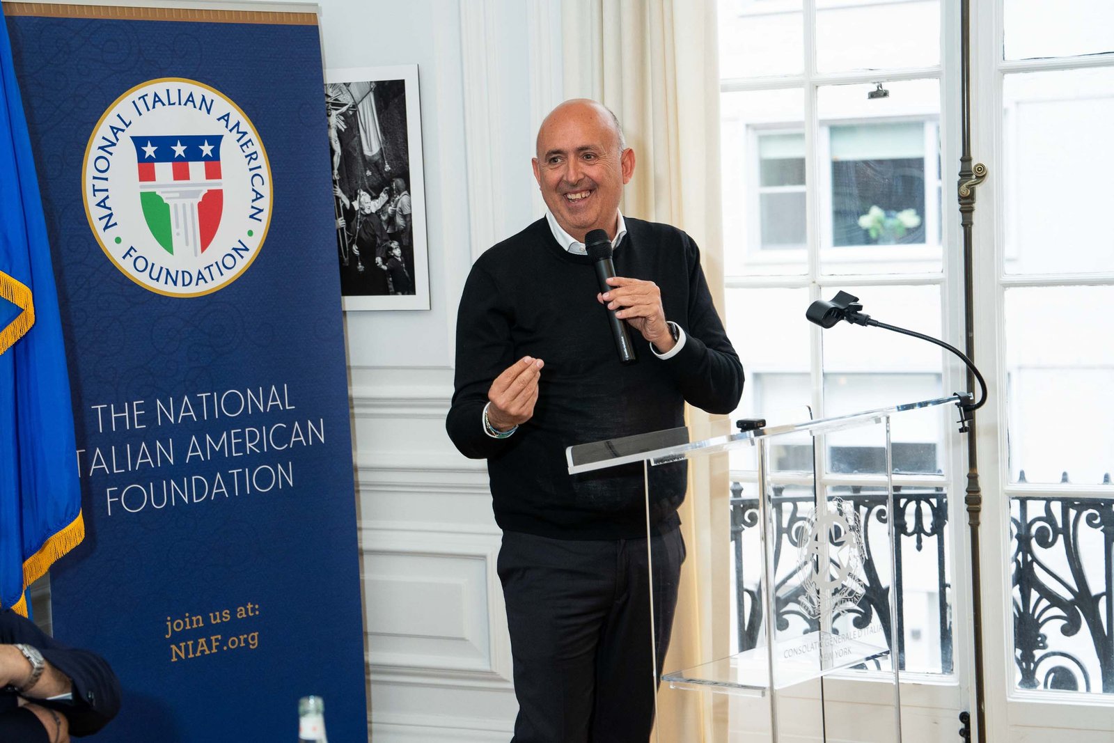Speaker addressing audience at NIAF Italian Consulate New York City 2024