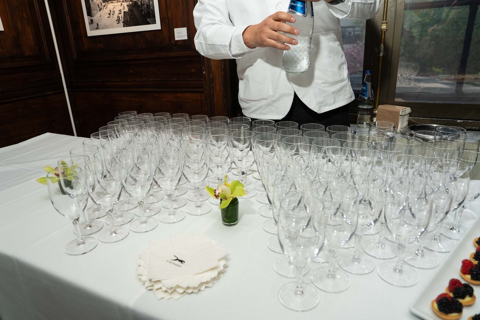 Reception table with glassware at NIAF Italian Consulate event Manhattan