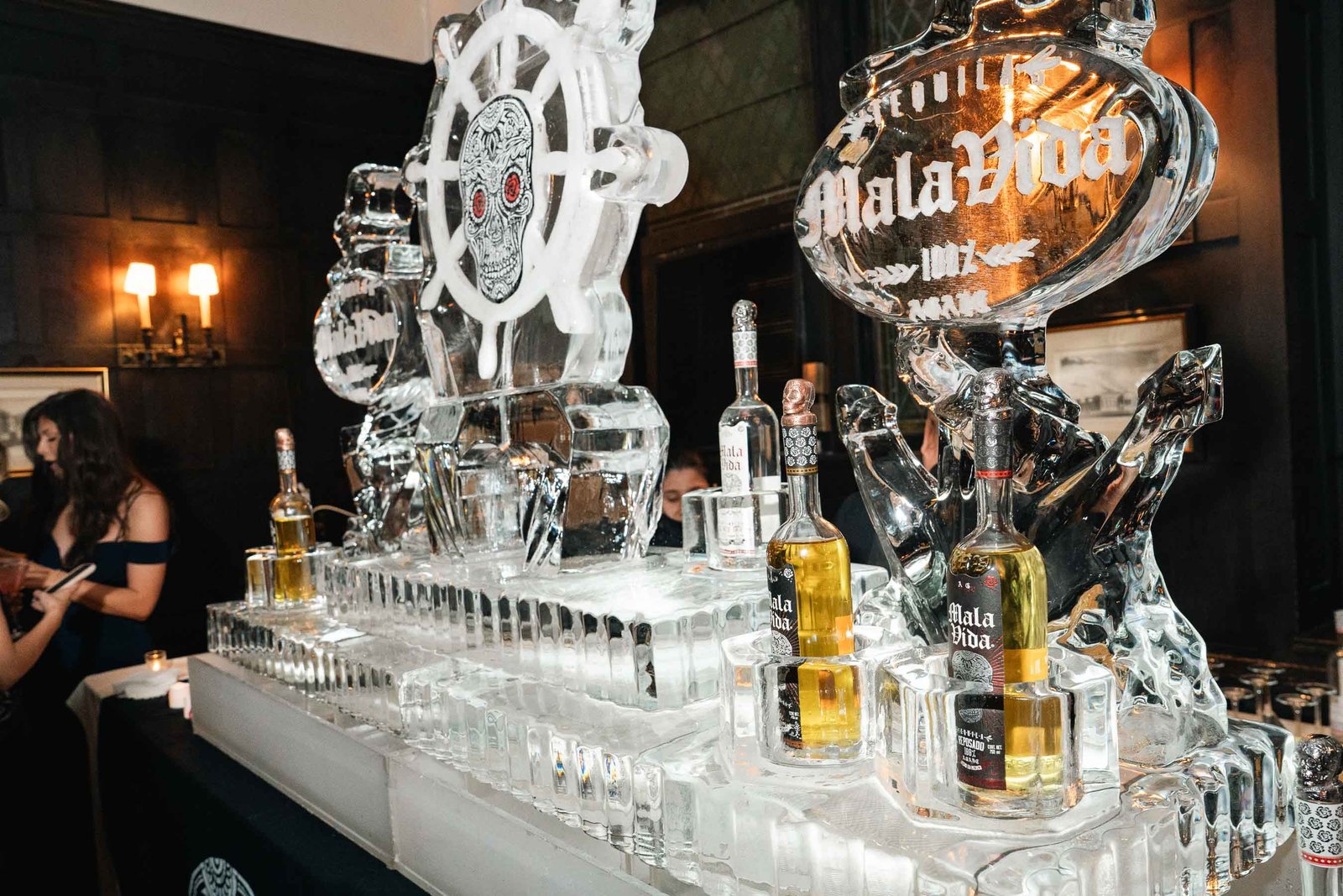 Ice sculpture bar display at Sailor's Ball 2024 New York City gala