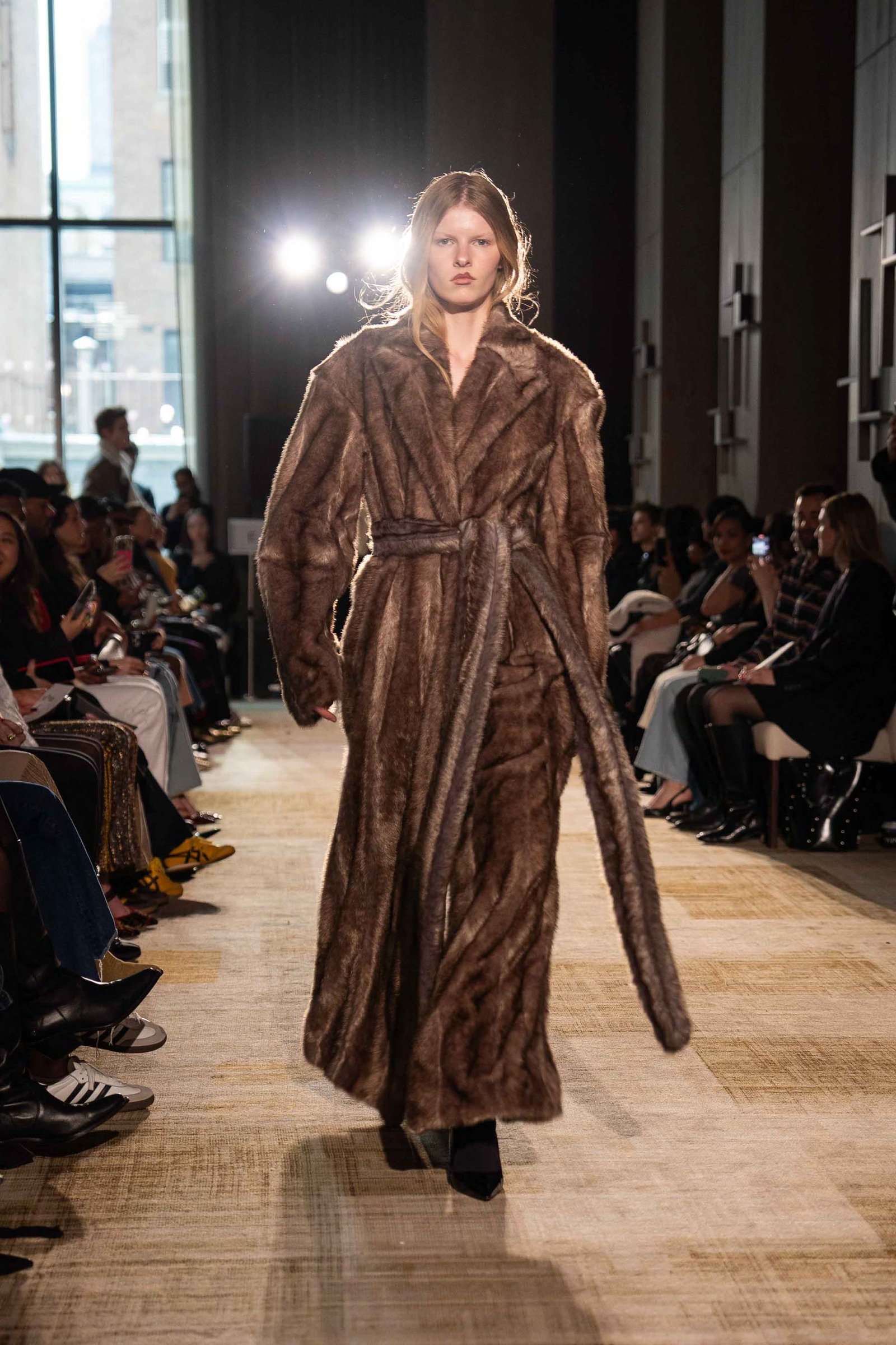 Aknvas runway model in long fur coat NYFW New York City